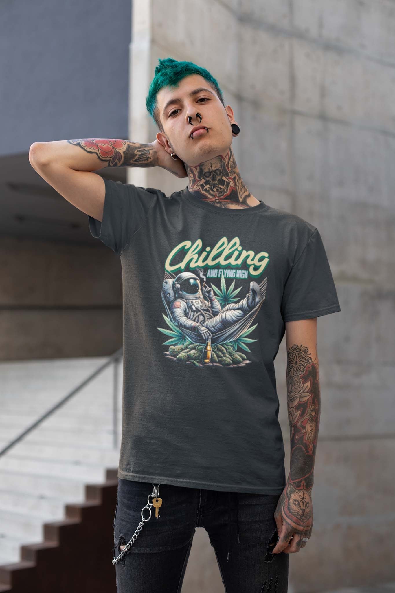 CHILLING AND FLYING HIGH ASTRONAUT WEED - trippy statement shirt - unisex