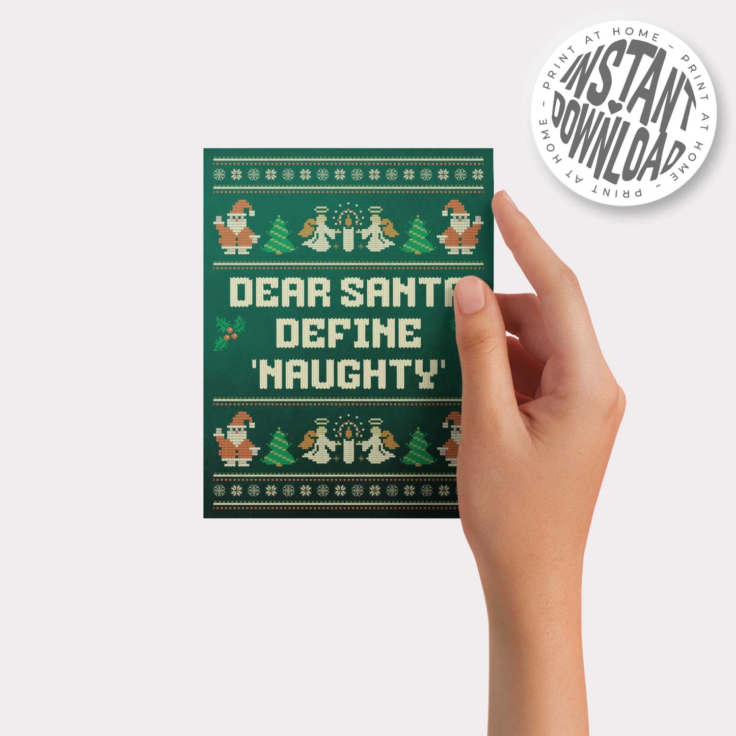 DEAR SANTA DEFINE NAUGHTY - card with envelope - digital download