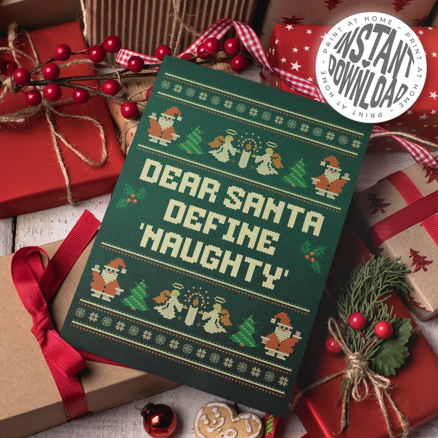 DEAR SANTA DEFINE NAUGHTY - card with envelope - digital download