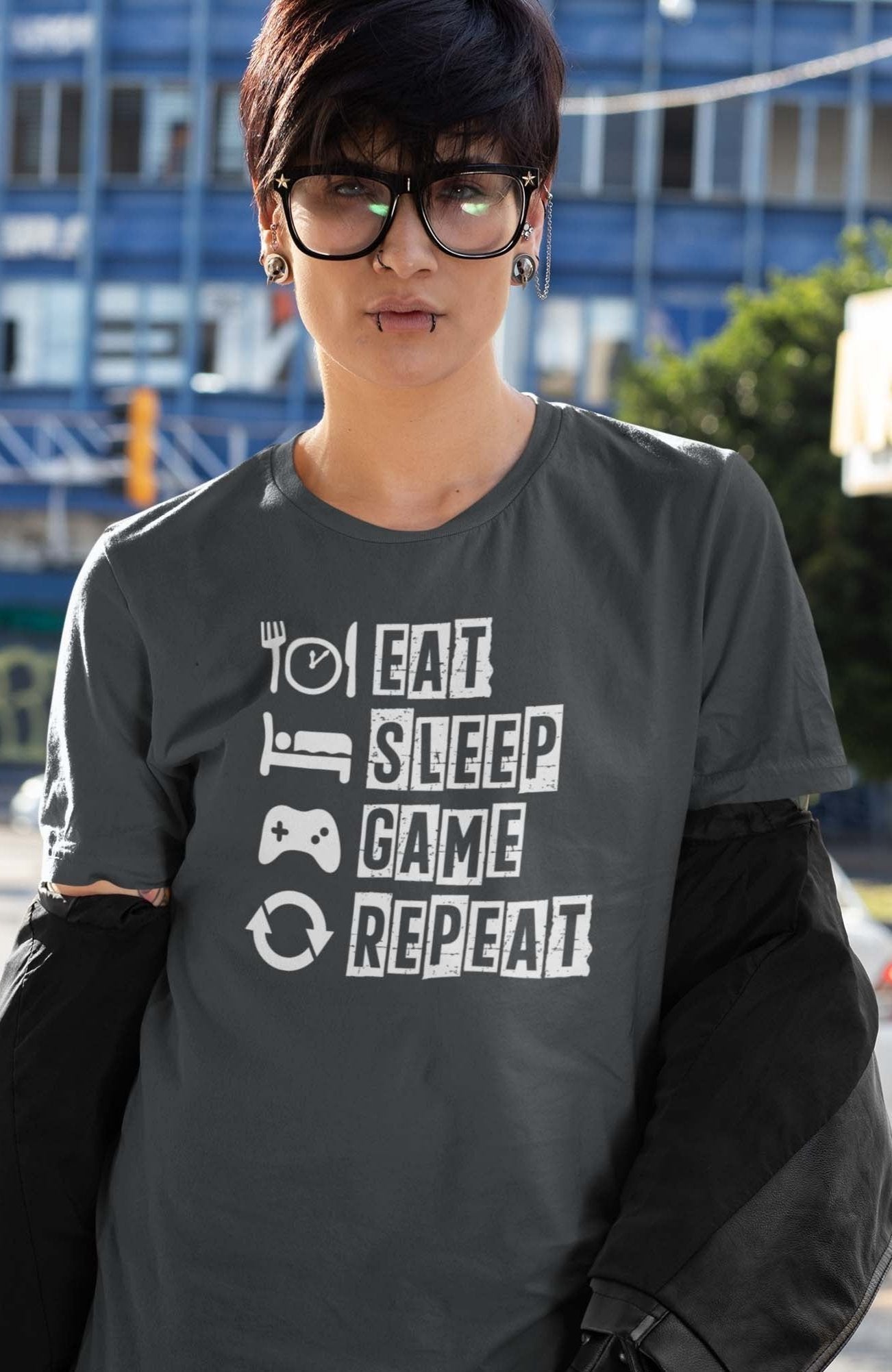 EAT SLEEP GAME REPEAT - funny statement shirt - unisex