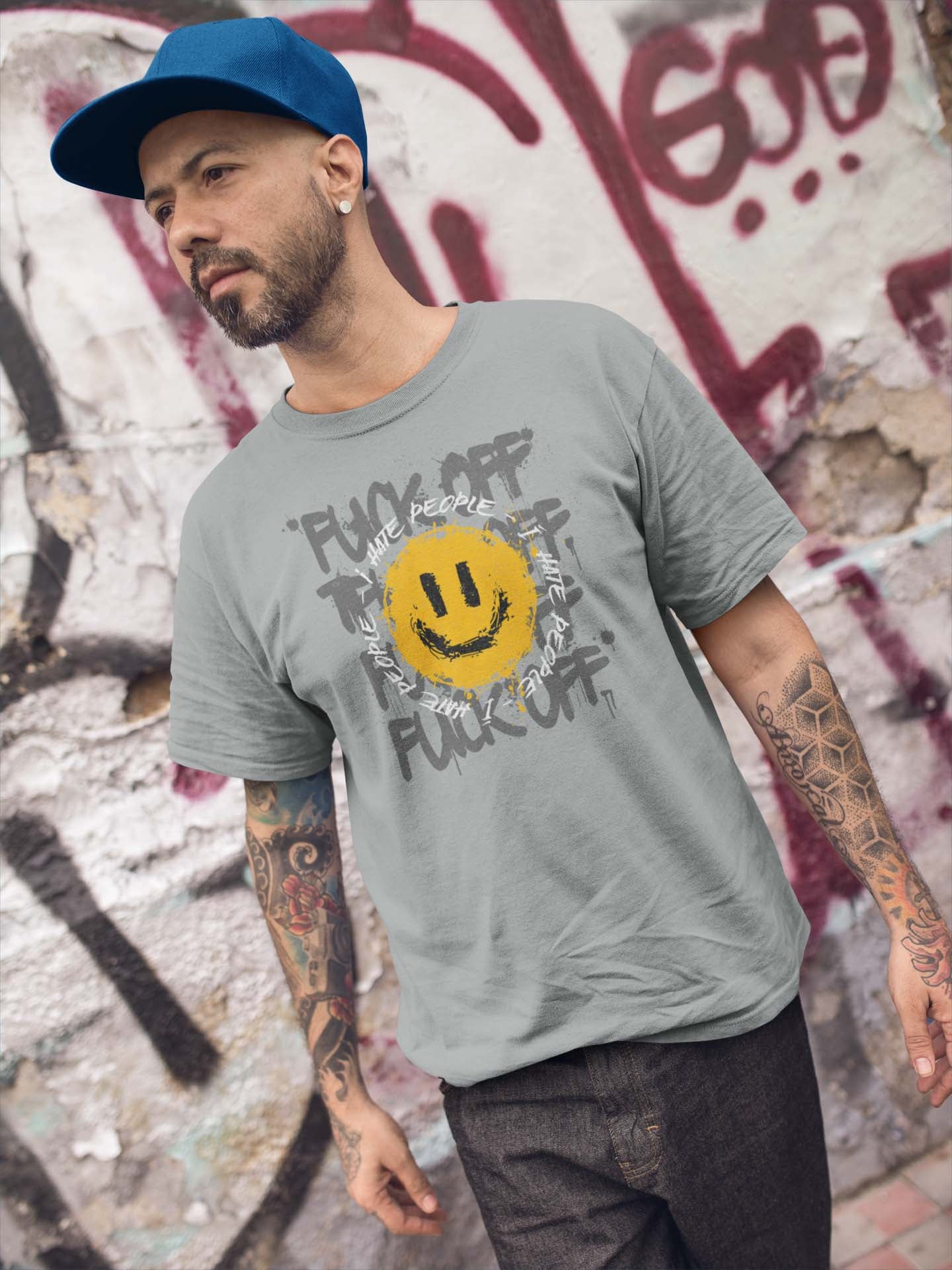 FUCK OFF I HATE PEOPLE SMILEY - antisocial statement shirt - unisex