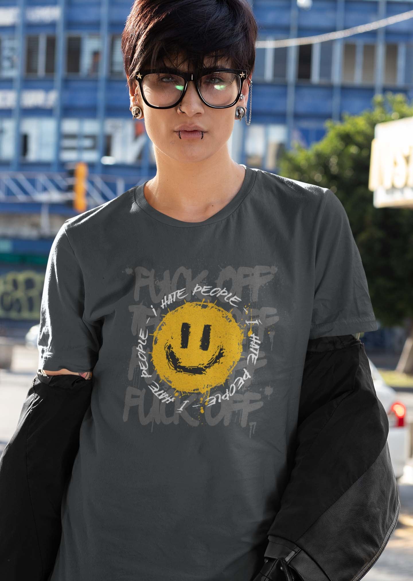 FUCK OFF I HATE PEOPLE SMILEY - antisocial statement shirt - unisex