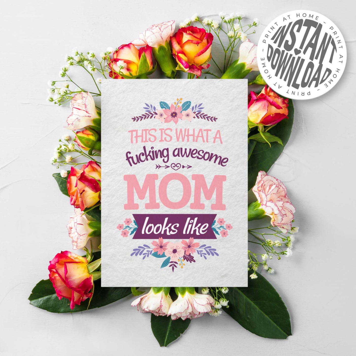 FUCKING AWESOME MOM - card with envelope - digital download