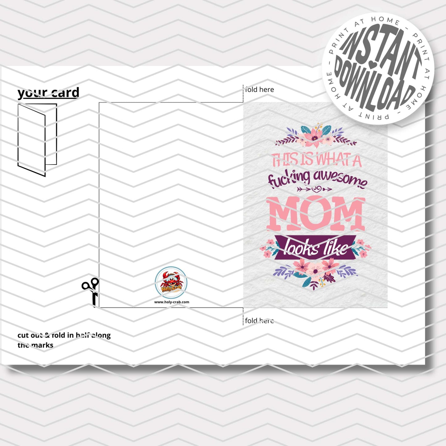 FUCKING AWESOME MOM - card with envelope - digital download