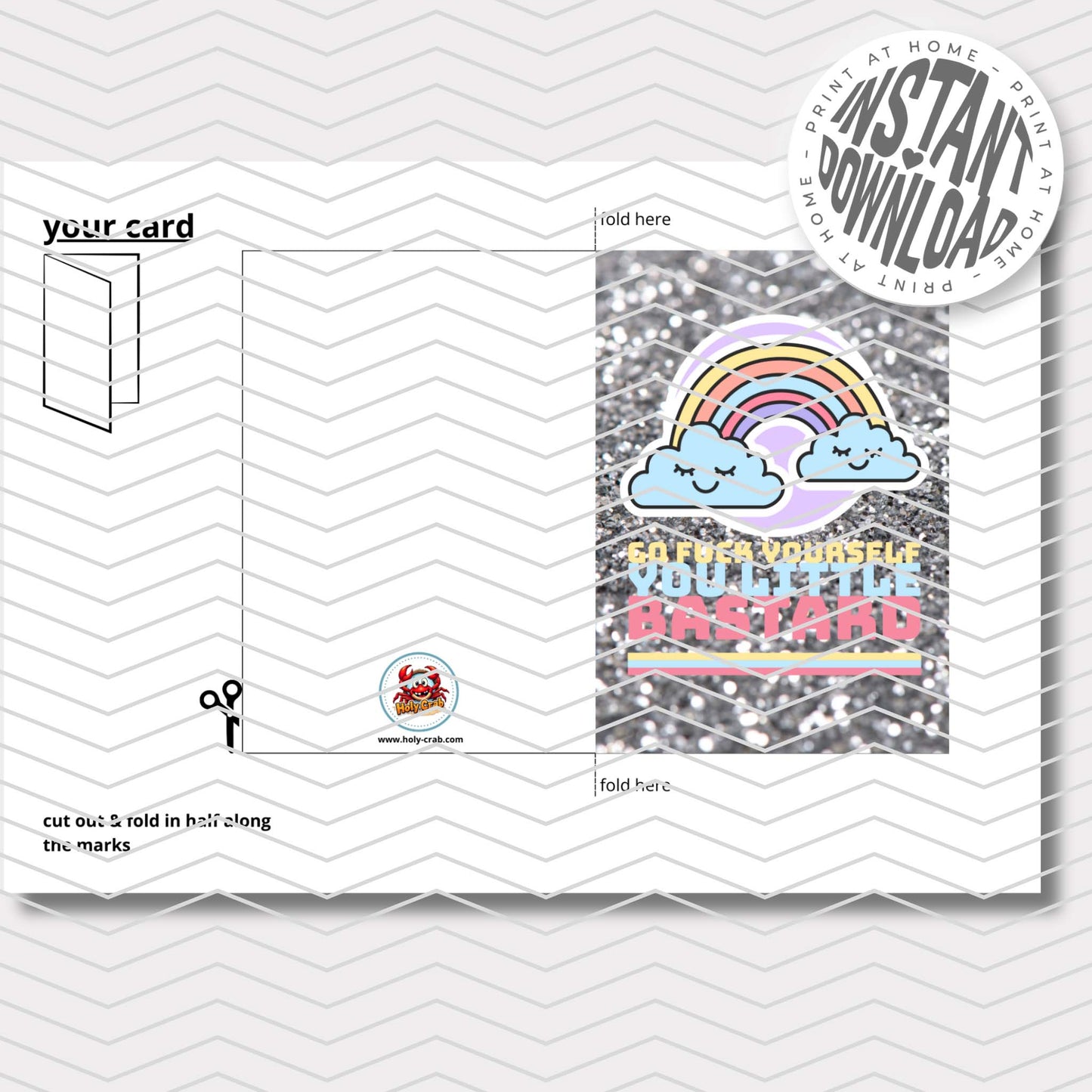 GO FUCK YOURSELF YOU LITTLE BASTARD - card with envelope - digital download