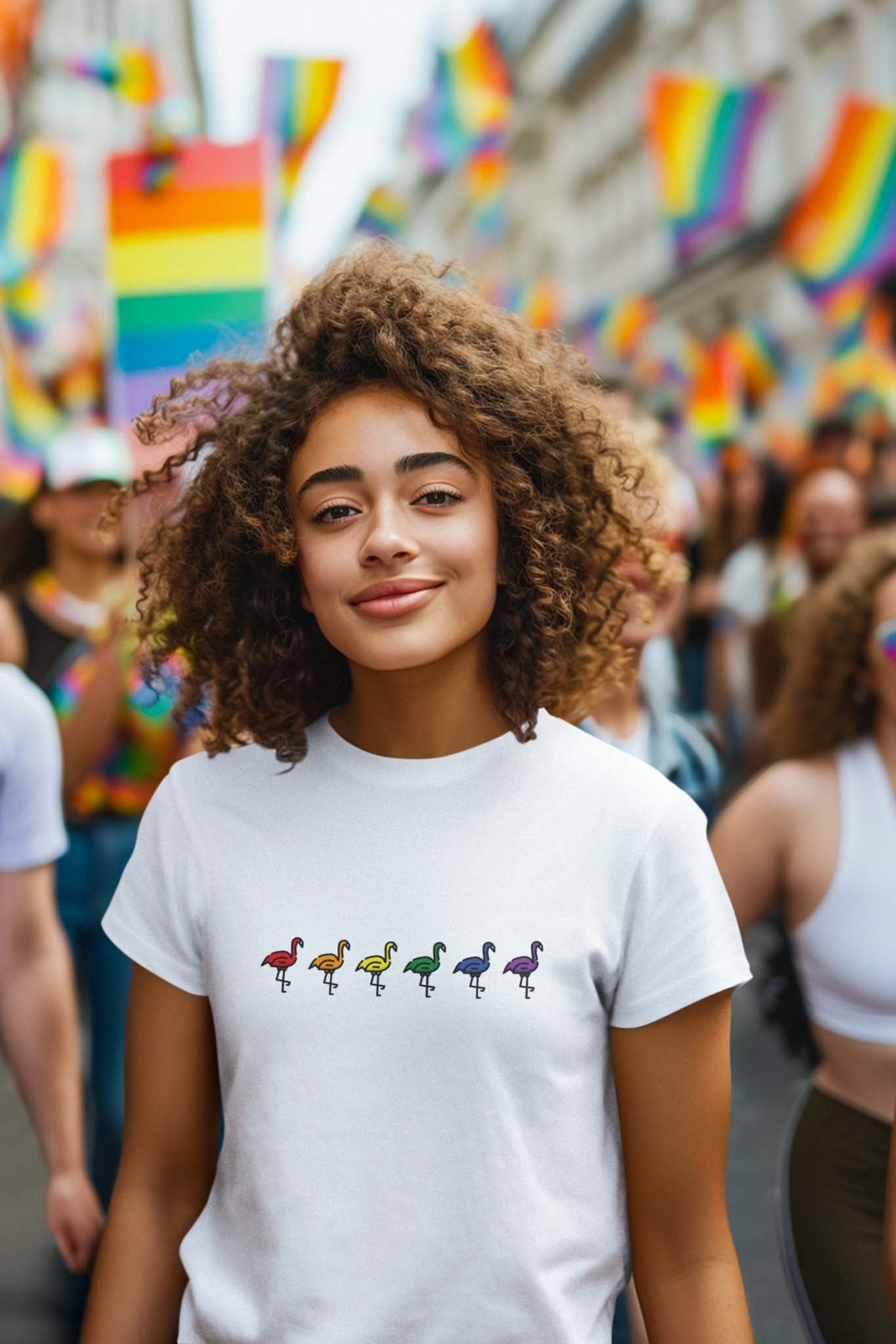 RAINBOW FLAMINGOS - pride statement shirt - unisex