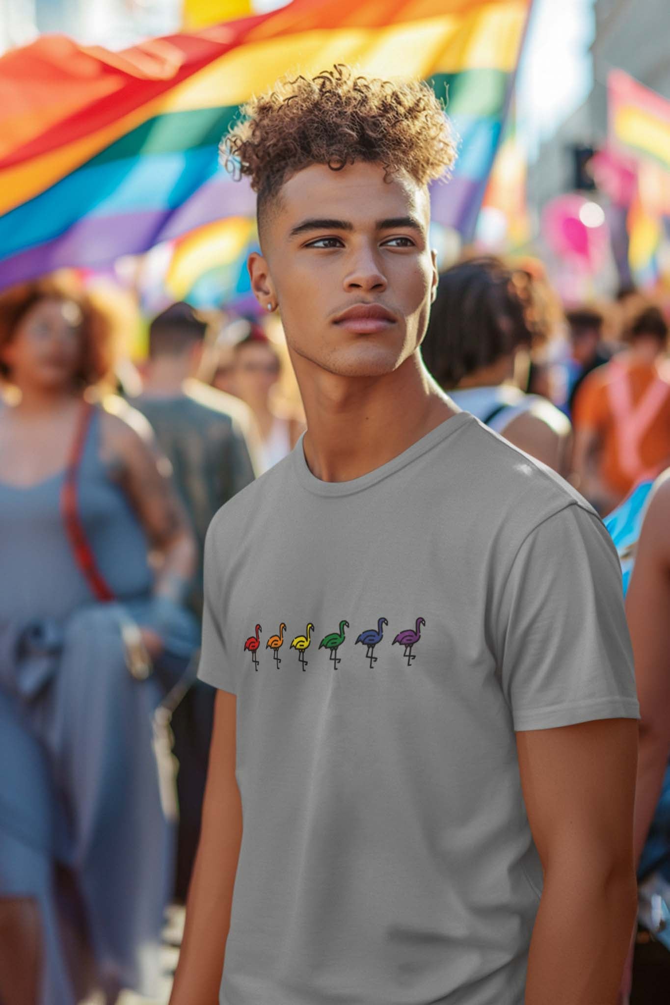 RAINBOW FLAMINGOS - pride statement shirt - unisex