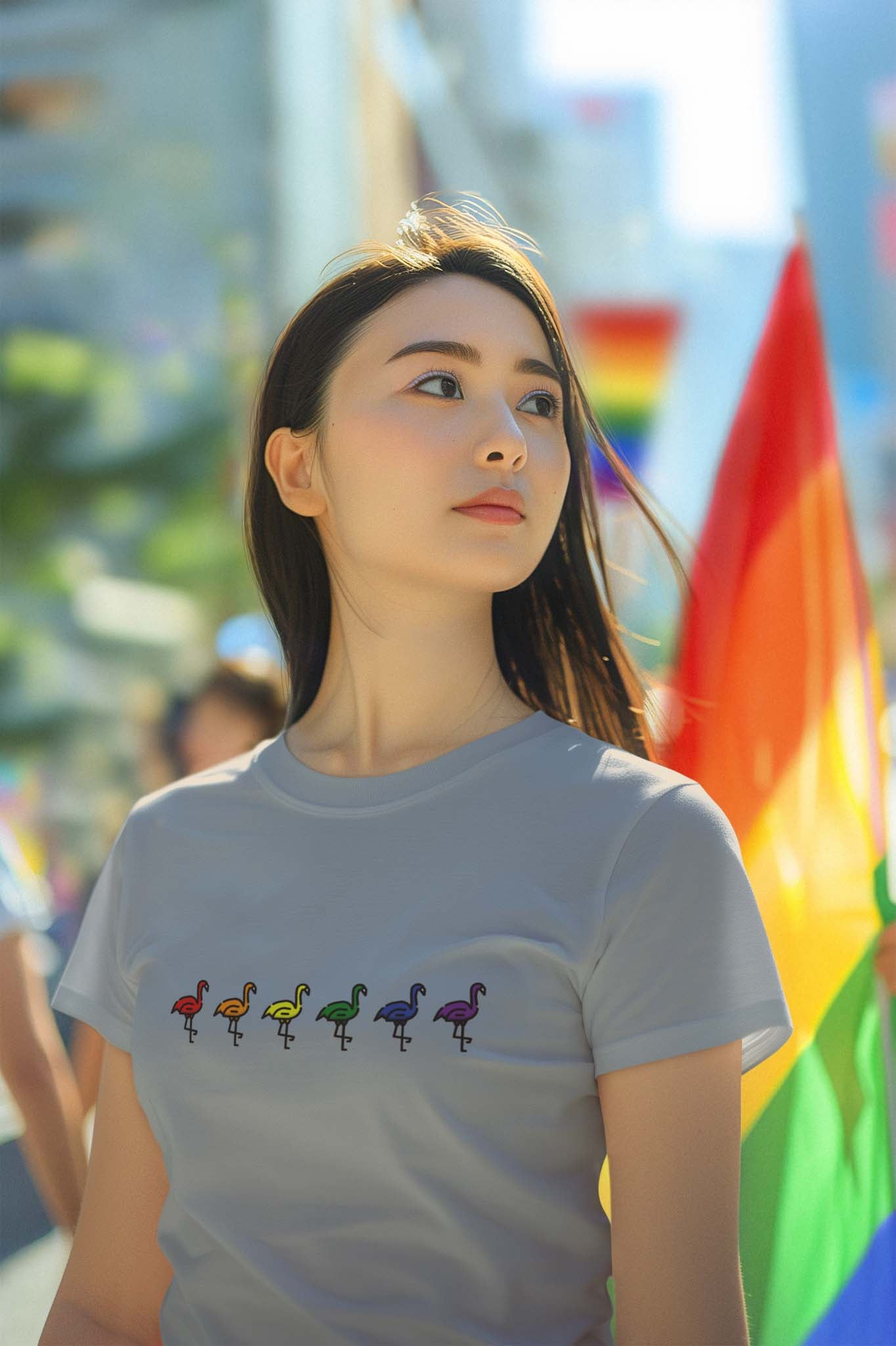 RAINBOW FLAMINGOS - pride statement shirt - unisex