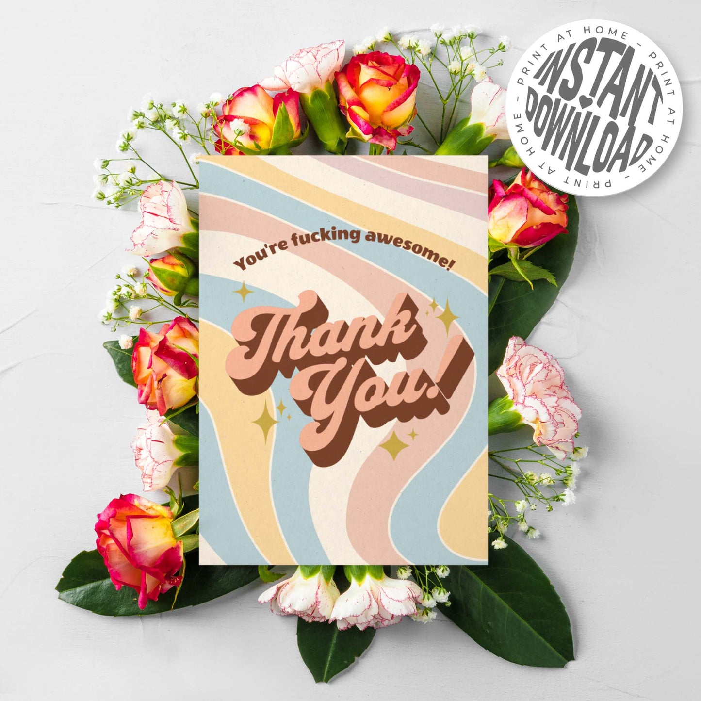 THANK YOU RETRO - card with envelope - digital download