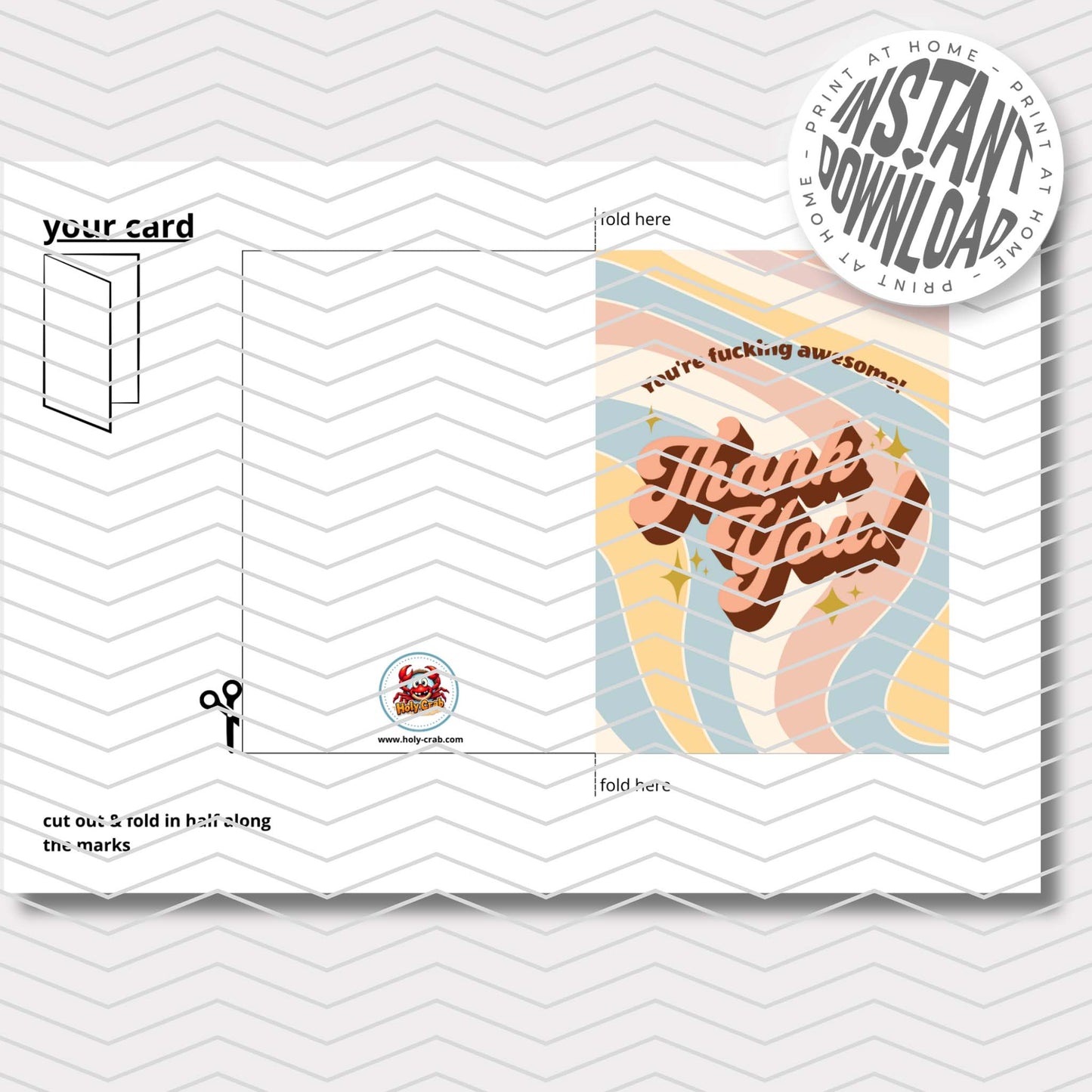 THANK YOU RETRO - card with envelope - digital download