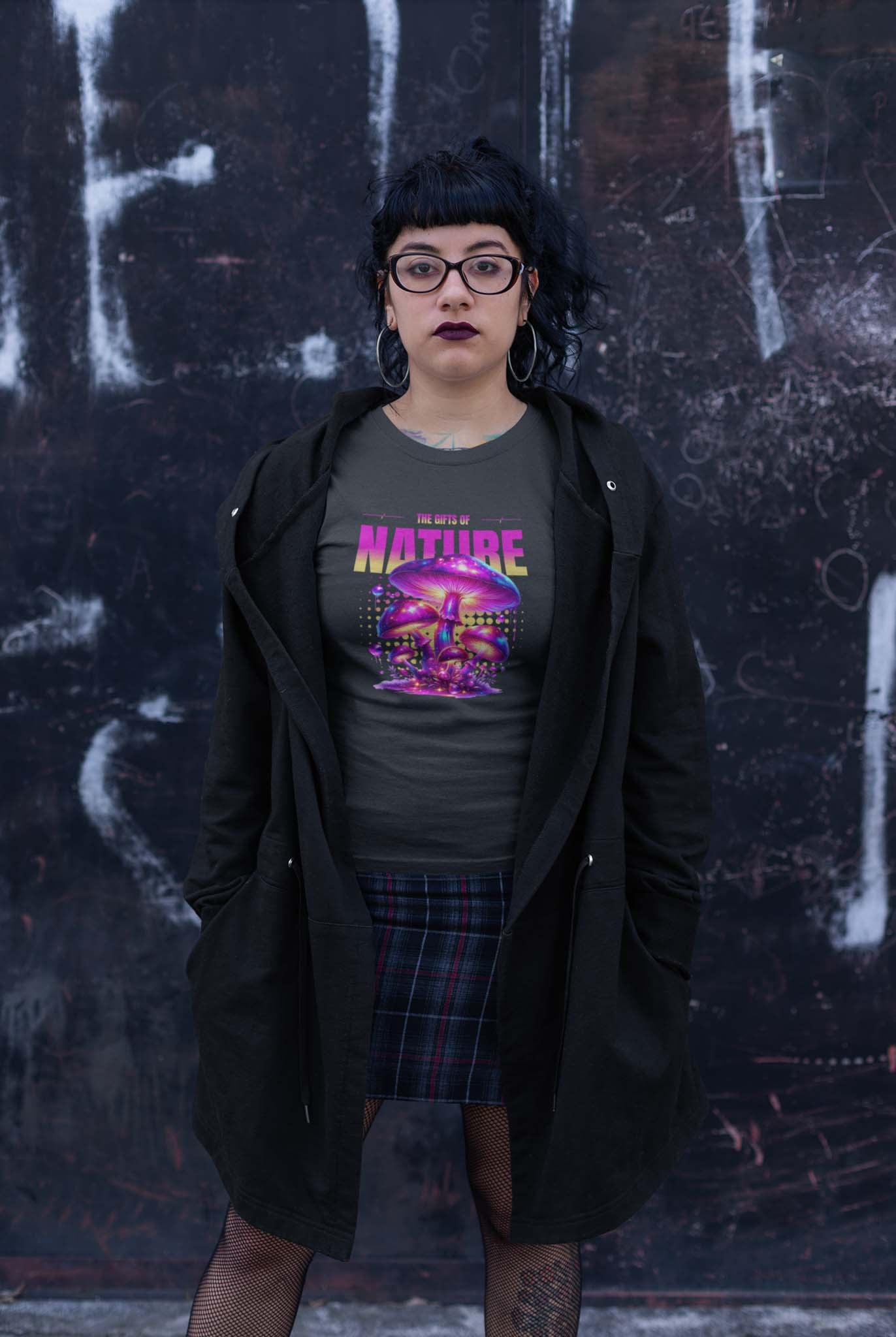 THE GIFTS OF NATURE NEON MUSHROOM - trippy statement shirt - unisex