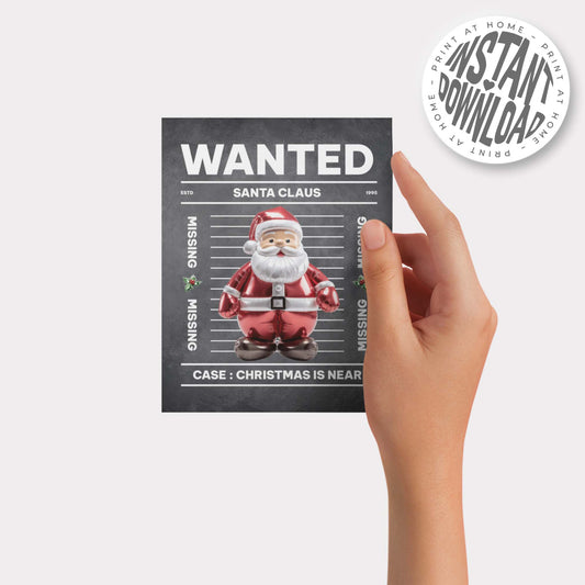 WANTED SANTA CLAUS - card with envelope - digital download