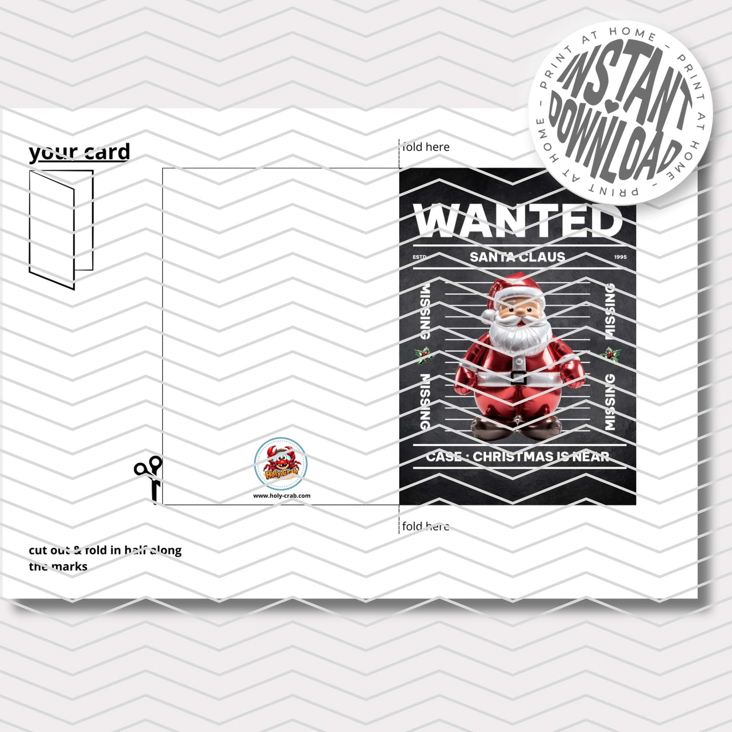 WANTED SANTA CLAUS - card with envelope - digital download