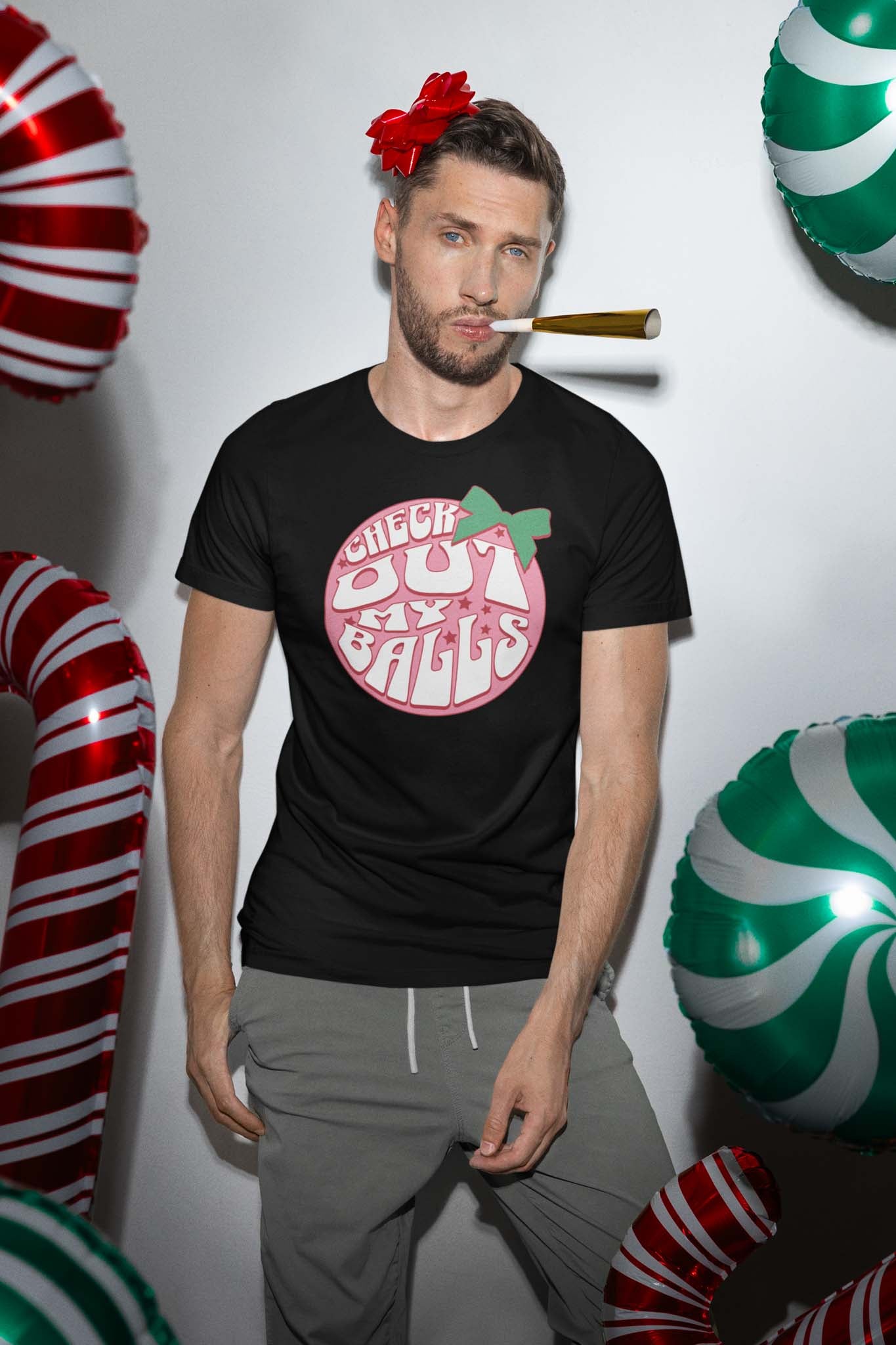 CHECK OUT MY BALLS PINK - inappropriate christmas shirt - unisex