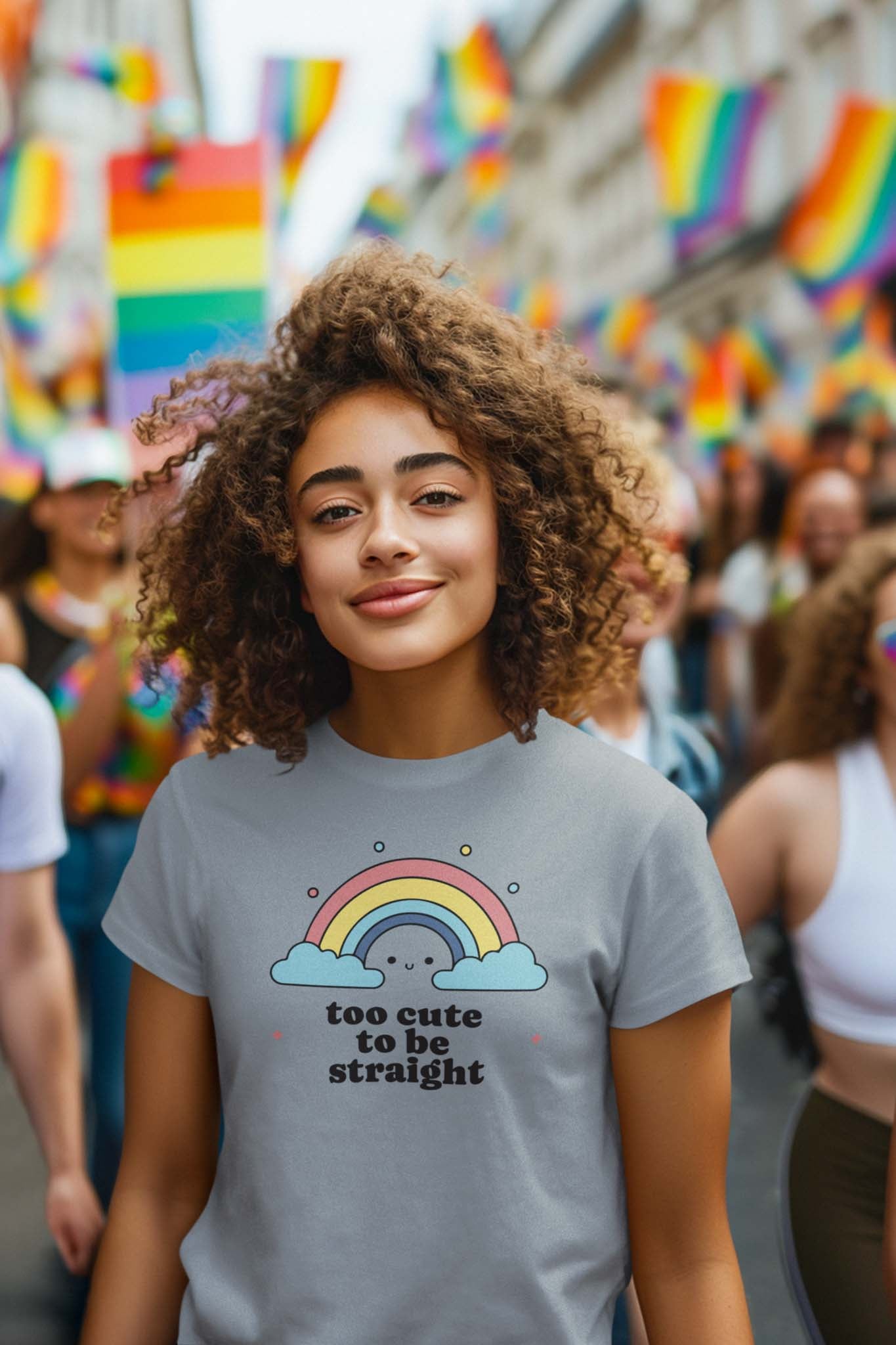 TOO CUTE TO BE STRAIGHT RAINBOW - pride statement shirt - unisex